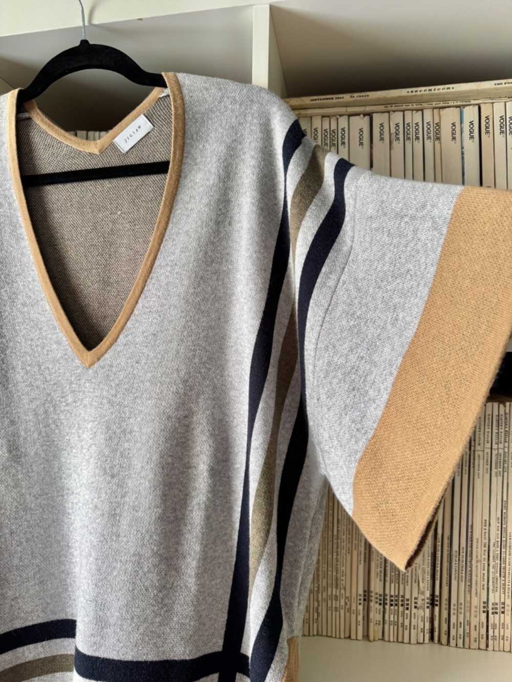Jigsaw Poncho Sweater V-neck Oversized Casual Cool Boho Chic Western M-L - Picture 7 of 10